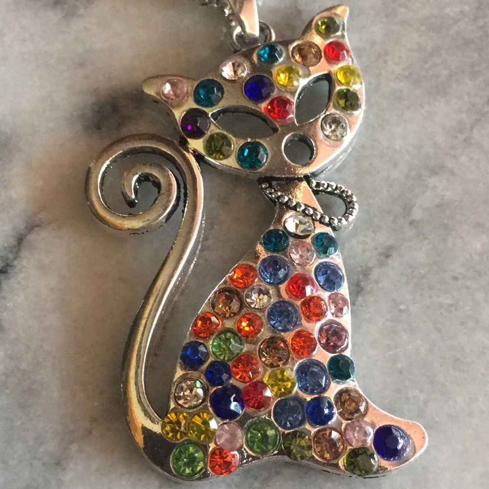 Multi-Color Crystal Cat Necklace - Picture 5 of 15